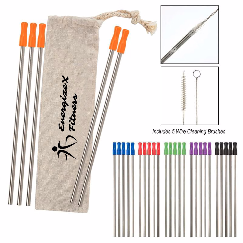 5-Pack Stainless Straw Kit with Cotton Pouch