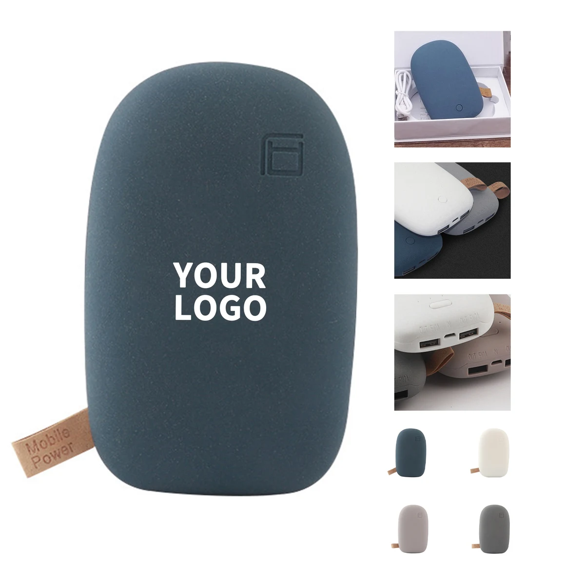 Pebble Shape Mobile Power Bank 5000 Milliamp Hour Dual Output 5.4" X 3.2" X 2.5" 1
