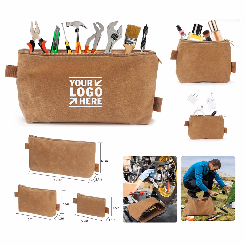 3 Pack 16OZ 5.7/6.7/12.3 Inch Waxed Canvas Zipper Bag Pouches Small Tool Organizer