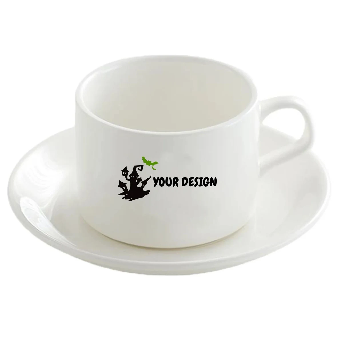 Full-Color Elegant 5 Oz White Rim Round Cup and Saucer Set 1