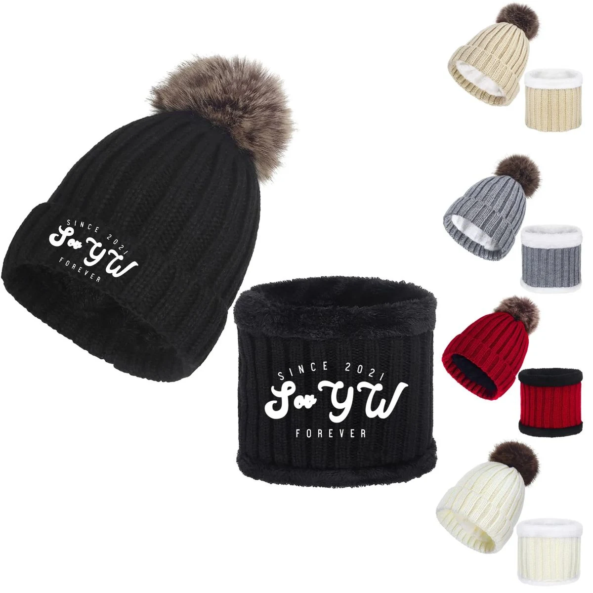 Thickened Hairball Hats and Scarves MOQ 100 1