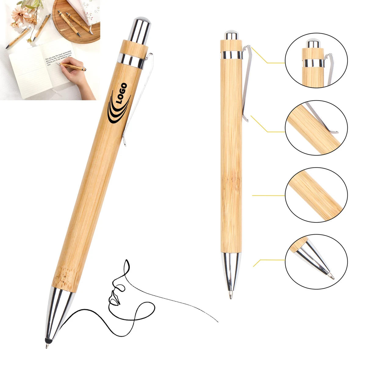 Eco-Friendly Bamboo Ballpoint Pen with Customizable Logo 1