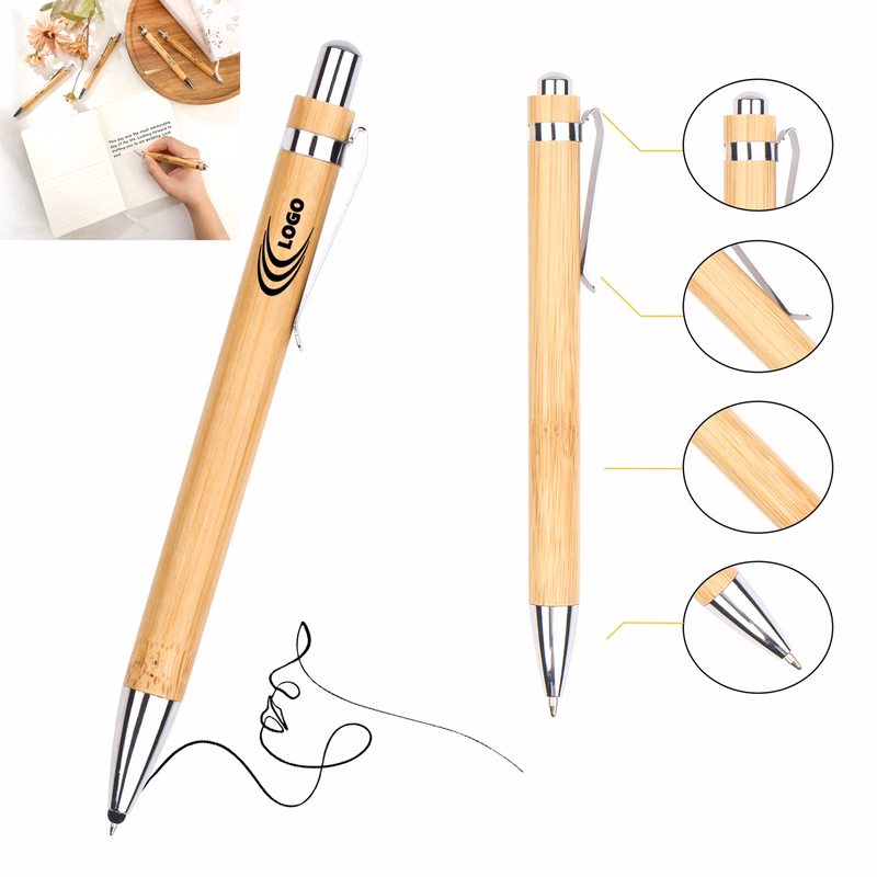 Eco-Friendly Bamboo Ballpoint Pen with Customizable Logo