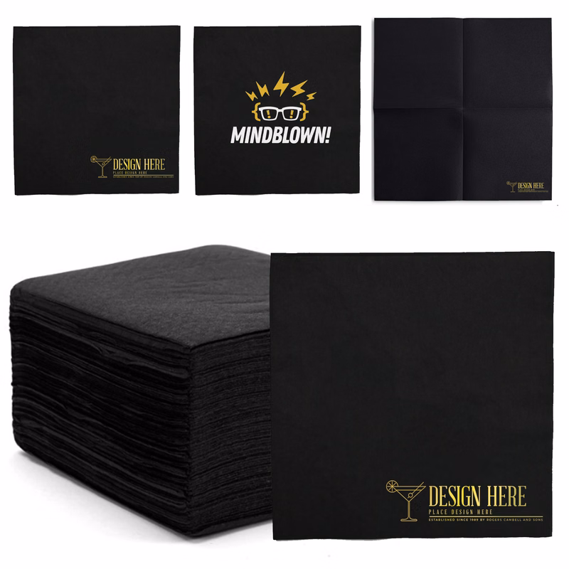 MOQ 500 Black Embossed Foil Stamped Luxury Napkins