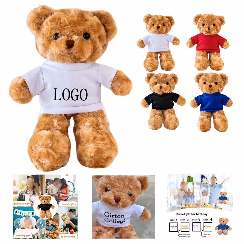 Full Color Cute Teddy Bear Plush Toy With Printed Logo