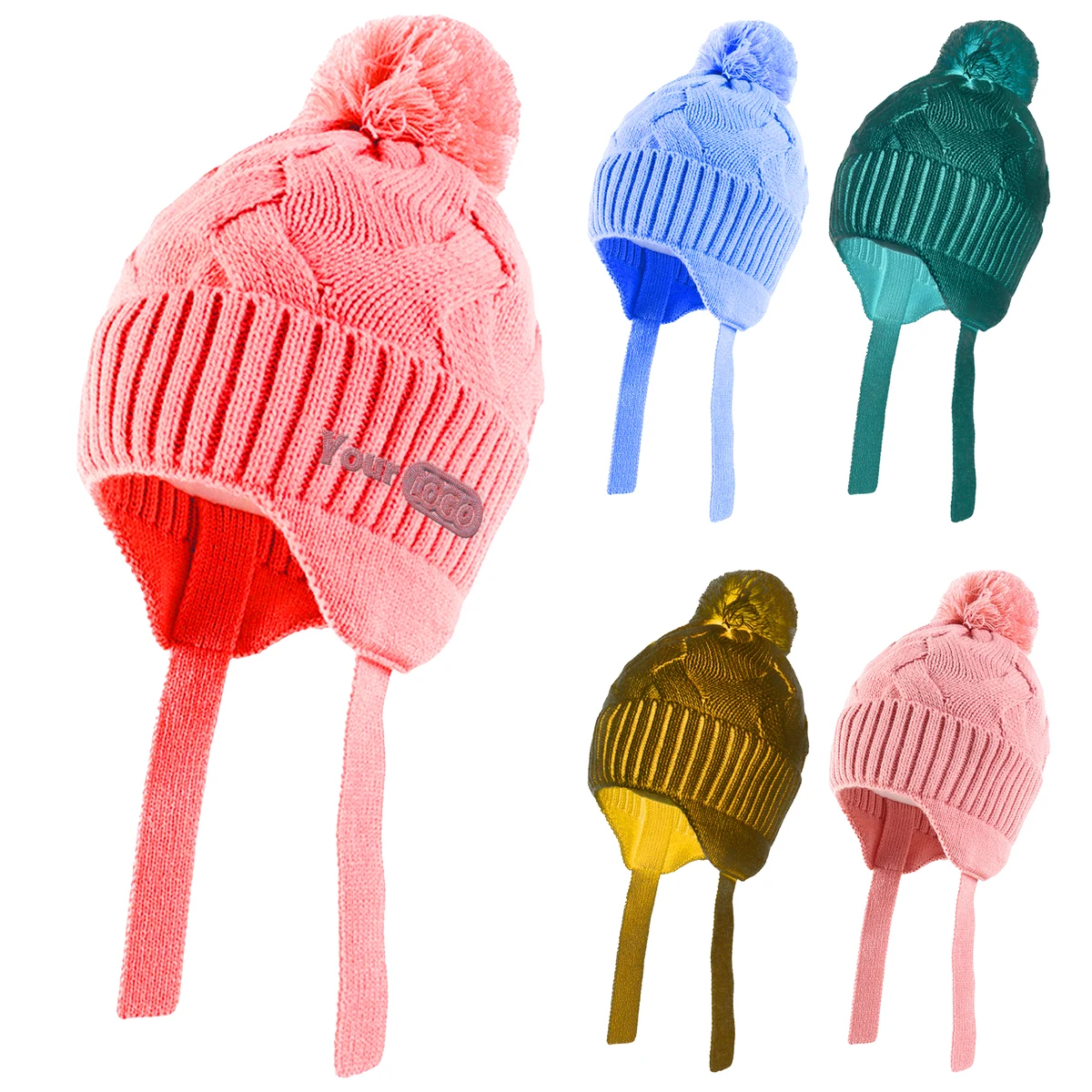 Acrylic Warm And Cozy Knit Winter Hat With Ear Flaps And Pom-Pom 1