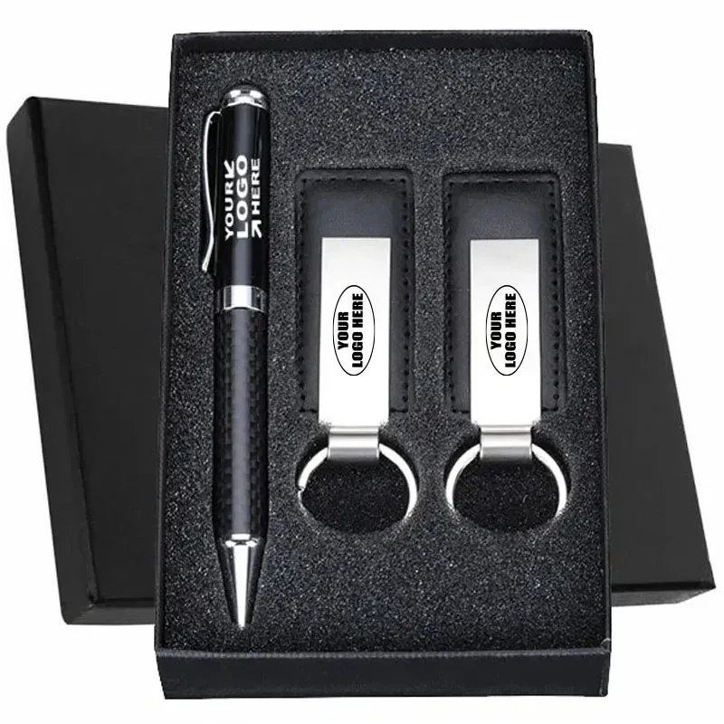 Dual Leatherette Keychains and Ballpoint Pen Gift Set 1