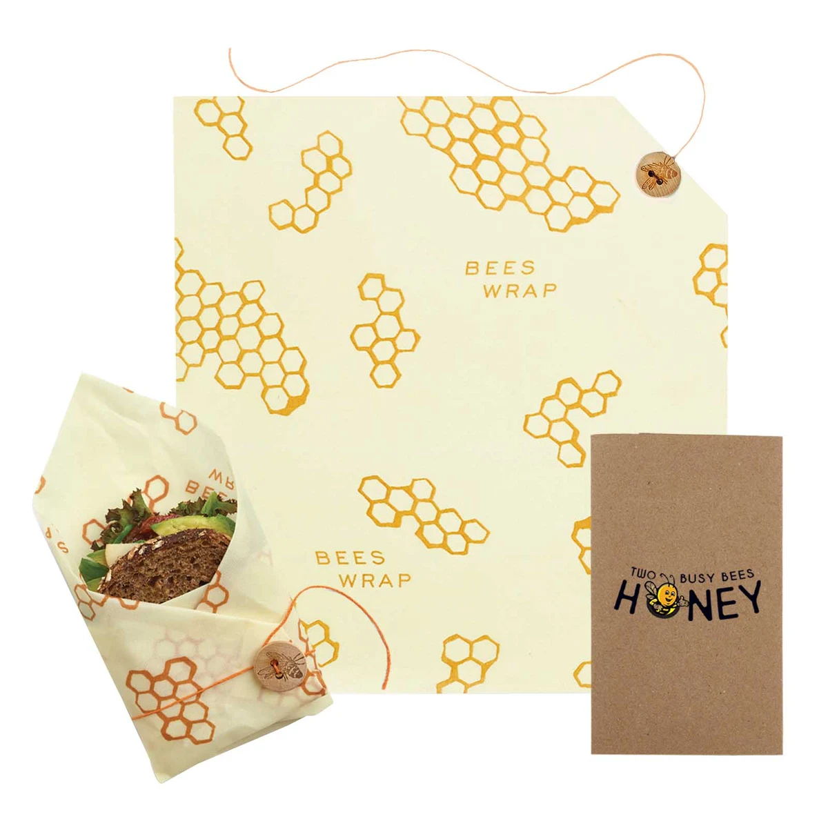 Bees wrap Large Sandwich with tie 13" x 13" 1