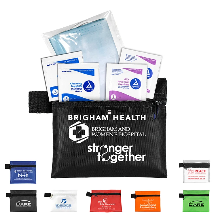 "Europa" 5 Piece Kit with 3-Ply Mask & Antiseptic Wipes in Zipper Pouch 1