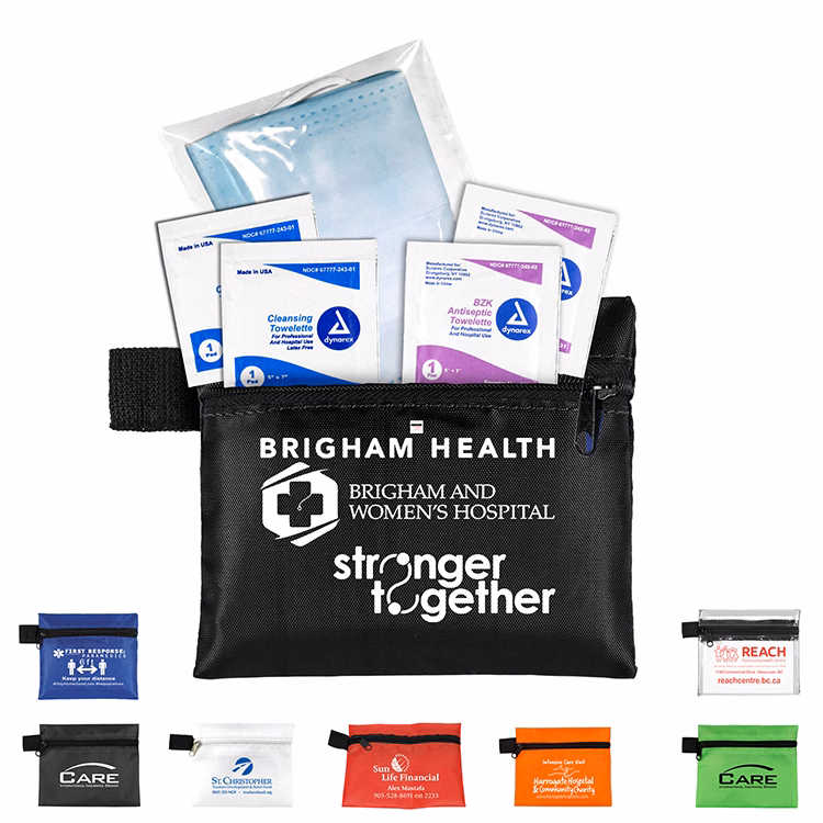 "Europa" 5 Piece Kit with 3-Ply Mask & Antiseptic Wipes in Zipper Pouch