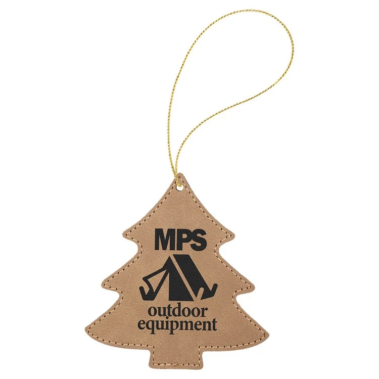 Light Brown Leatherette Tree Ornament with Gold String 1