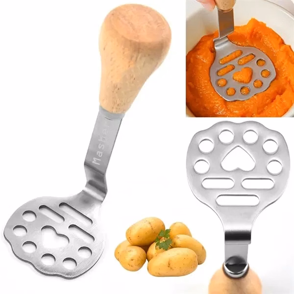 Custom Stainless Steel Potato Masher with Wood Handle — Ergonomic Kitchen Gadget