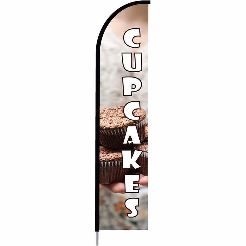Cupcakes Feather Flag Swooper Banner Pole Kit Outdoor Businesses and Store Sign Display, 15ft