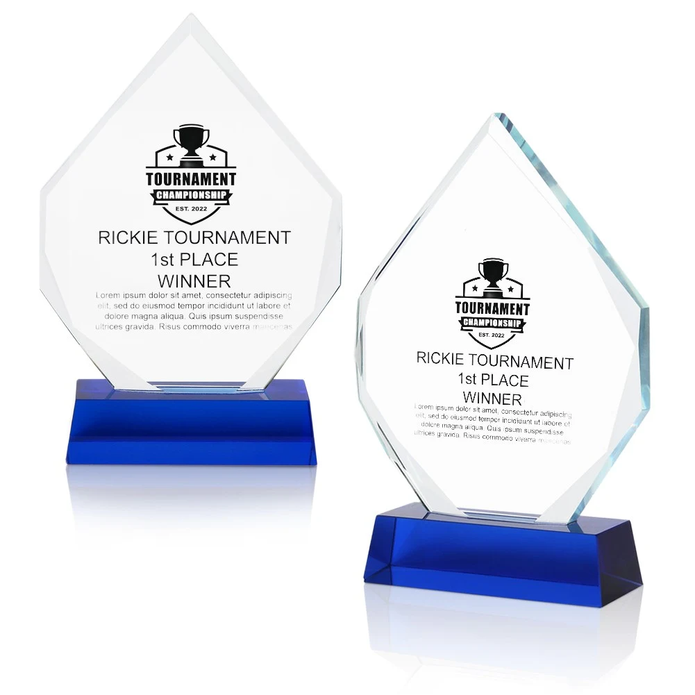 Diamond Shape Crystal Award With Blue Base 1
