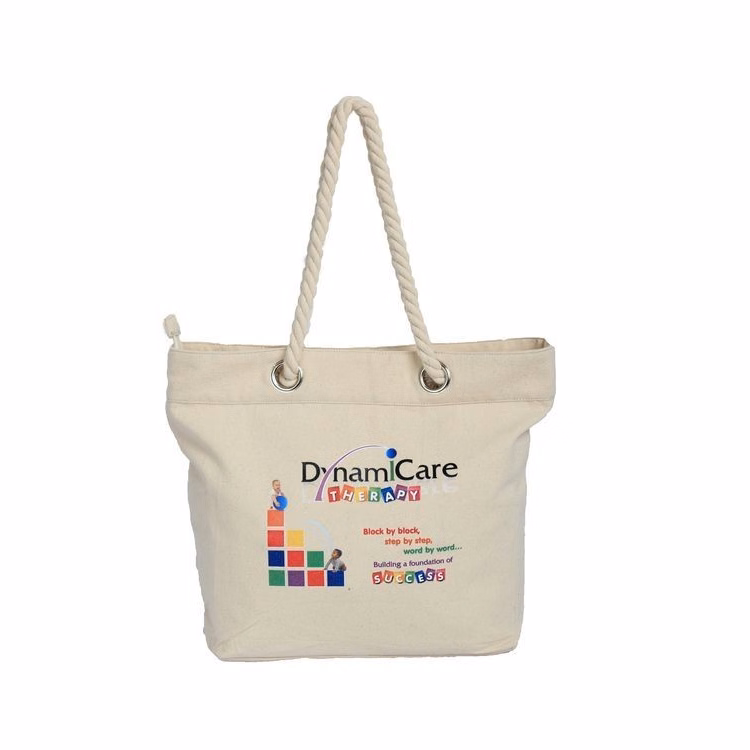 14 Oz. Cotton Canvas Tote with Rope Handles (16.5"x13.5"x4.75")