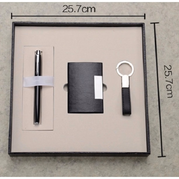 Wooden Gift box set  key ring PU leather card holder