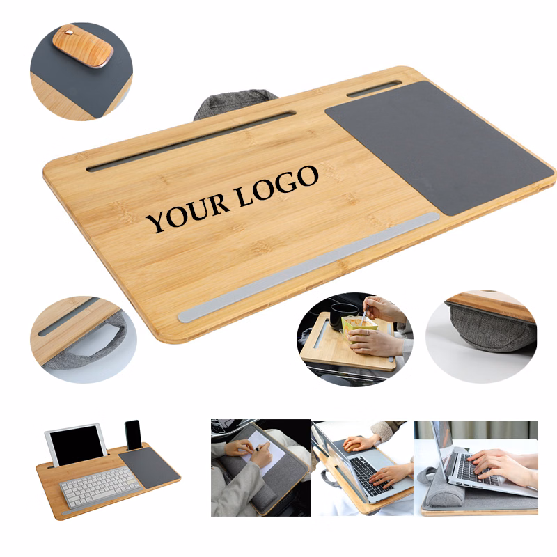 Bamboo Laptop Lap Desk Wiith Cushion Tablet Phone Slot Mouse Pad