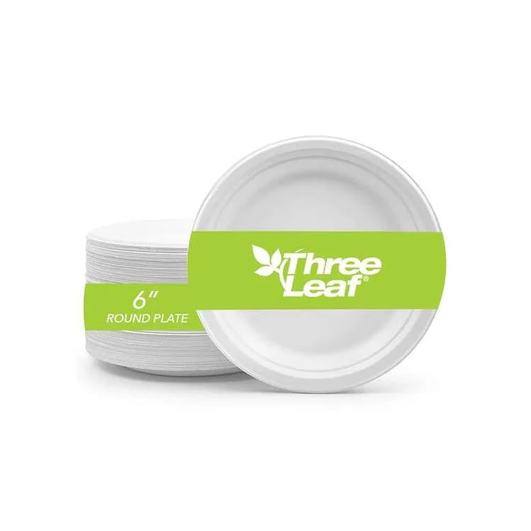 Three Leaf 6" Bagasse Round Plates 50 Pack 1