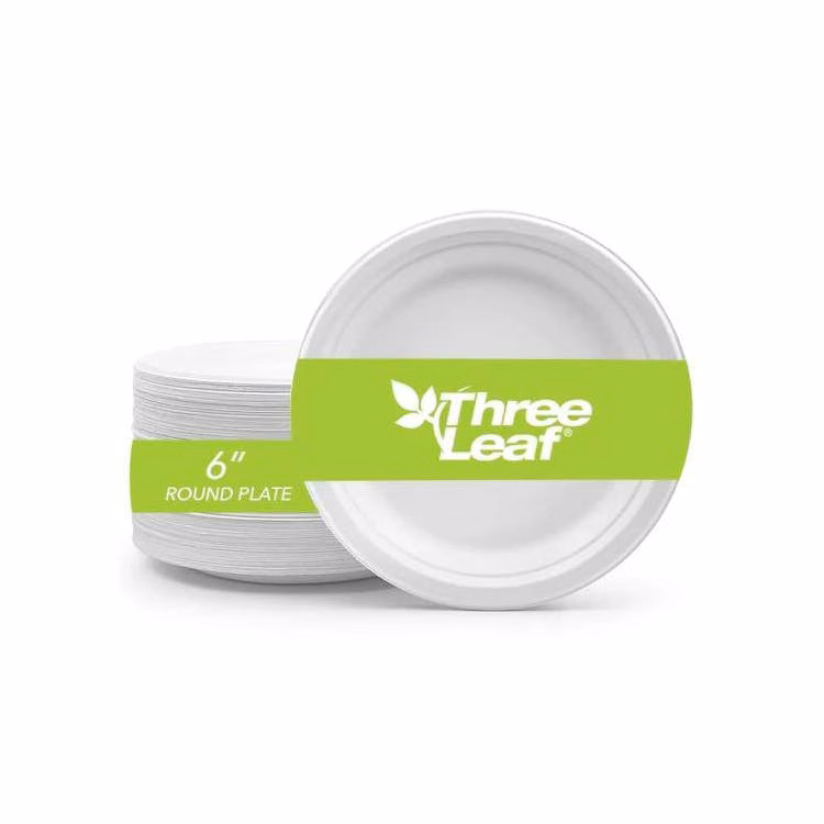 Three Leaf 6" Bagasse Round Plates 50 Pack