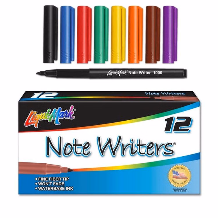 Fine Tip Markers - 12 Count Water Based ink Assorted Colors