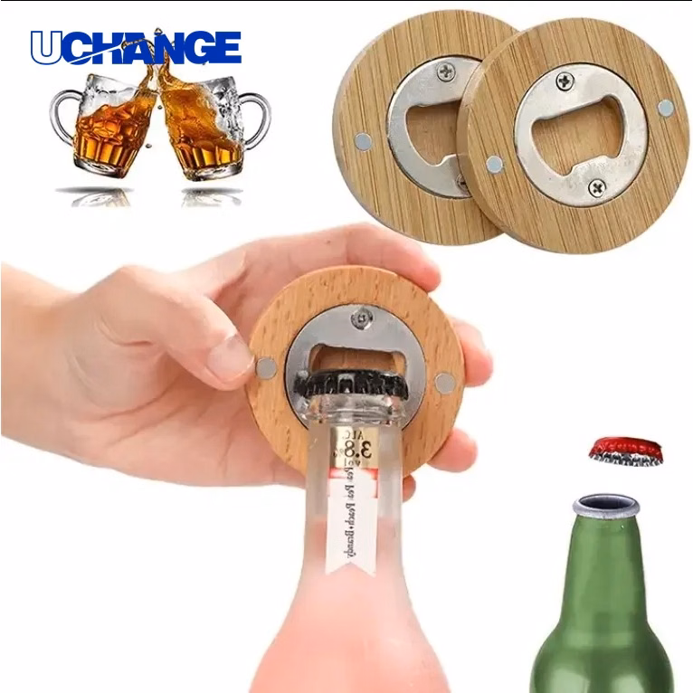 Wooden Bottle Opener with Fridge Magnet for Kitchen & Promotional Use
