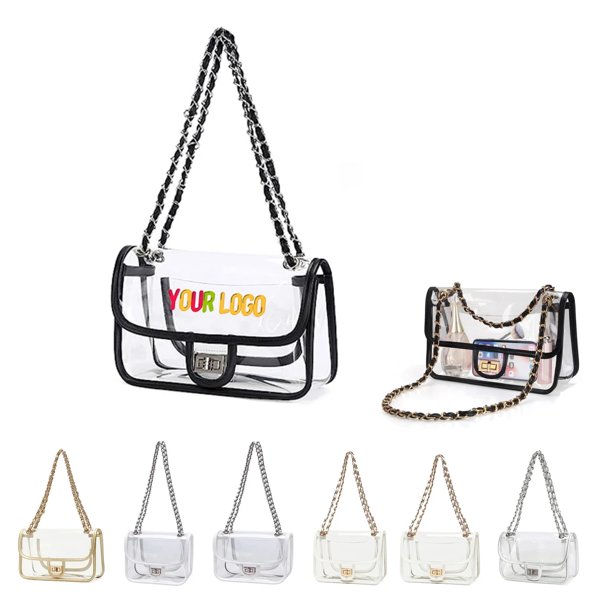Womens Clear Stadium Concert PVC Handbag With Chain 1