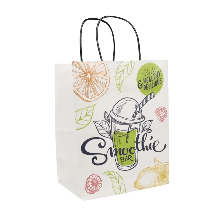 Full Color 1 Sided White w/ Black Handled Shopper Bag (8" x 10.25" x 5") 1