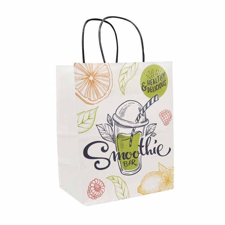Full Color 1 Sided White w/ Black Handled Shopper Bag (8" x 10.25" x 5")