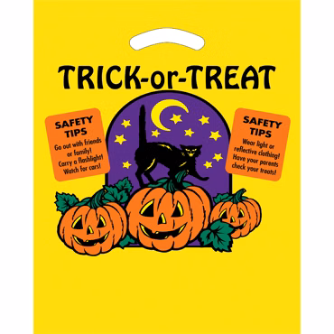 Yellow Fold Over Reinforced Die Cut Bag - Halloween