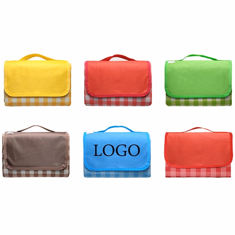 Custom Gift 600D Oxford Fabric Plaid Picnic & Beach Blanket
