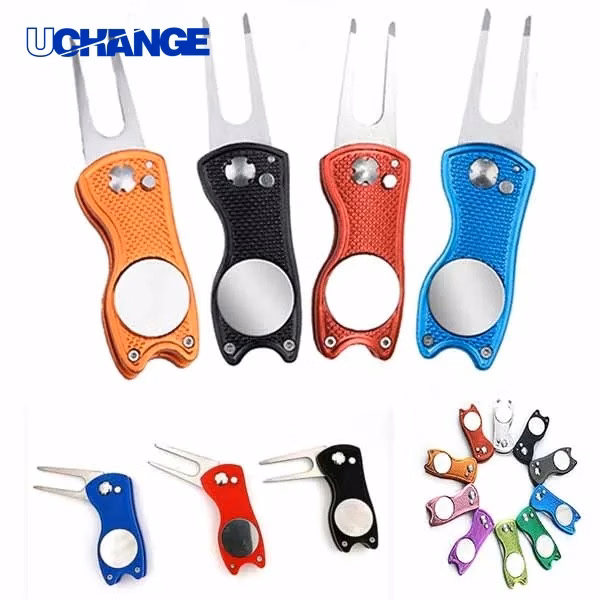 Foldable Switchblade-Style Golf Divot Repair Tool