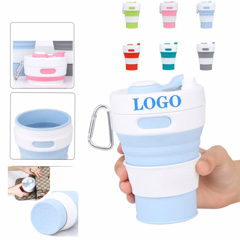 15 Oz. Portable Silicone Foldable Sippy Cup W/Drinking Straw