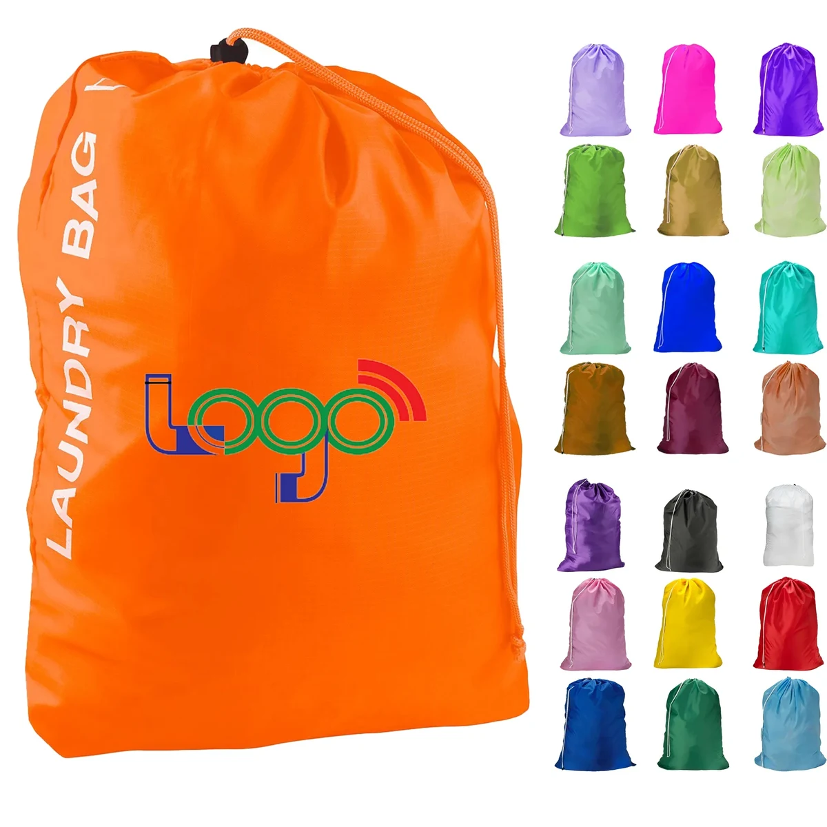 Customize Full Color Logo Nylon Laundry Bags With Drawstring 1
