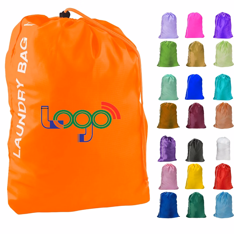 Customize Full Color Logo Nylon Laundry Bags With Drawstring