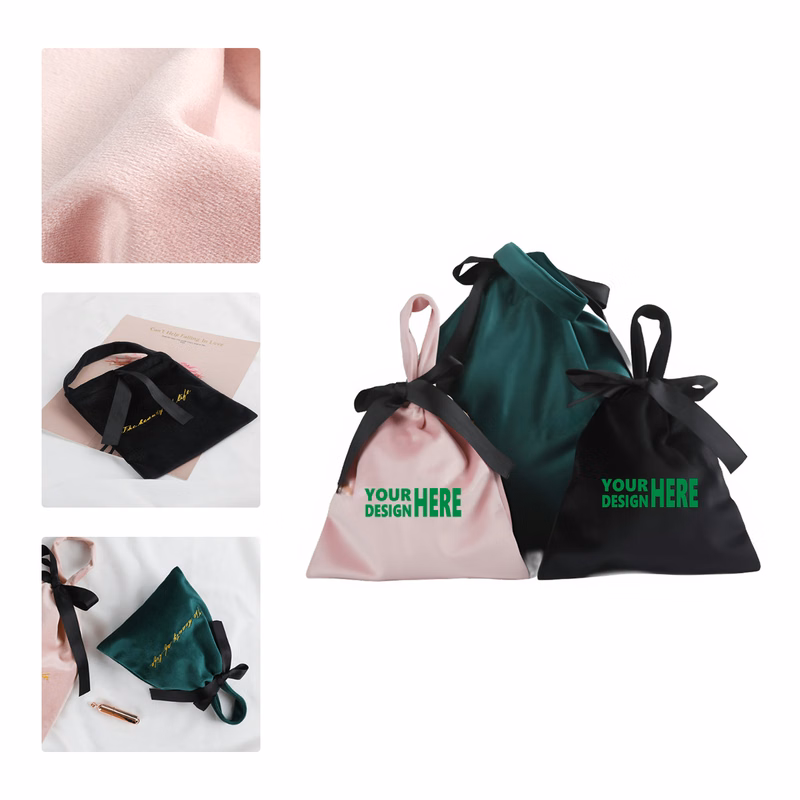 MOQ 50 Nordic Velvet Drawstring Tote Bag with Embroidered Logo