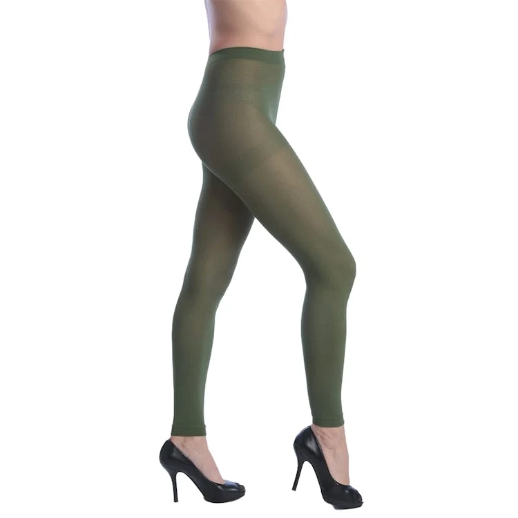 Women's Opaque Control Top Footless Tights - Olive One Size Fits Most 1