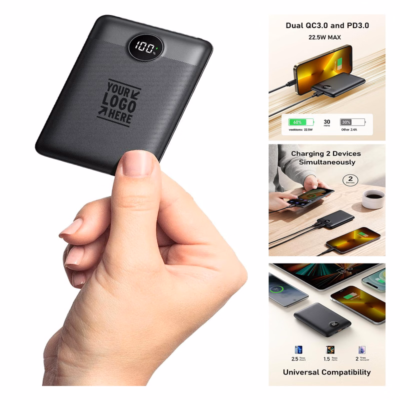 10000mAh Portable PD 3.0 & QC 3.0,USB C Slim Compact 22.5W Fast Small iPhone Charger Mini Power Bank