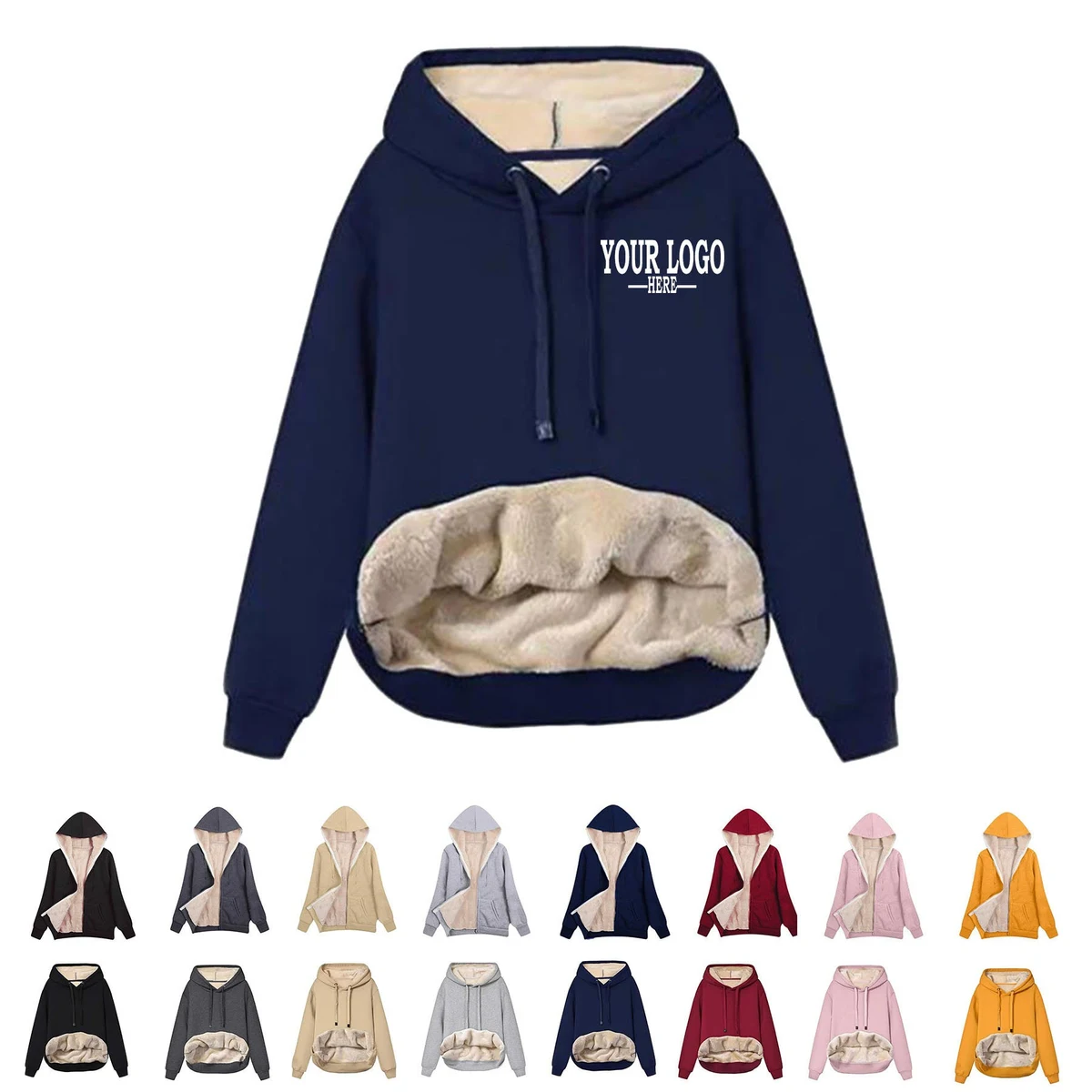 Casual Fleece Sherpa Lined Pullover Hoodie, custom hoodie or sweatshirt with logo imprint 1