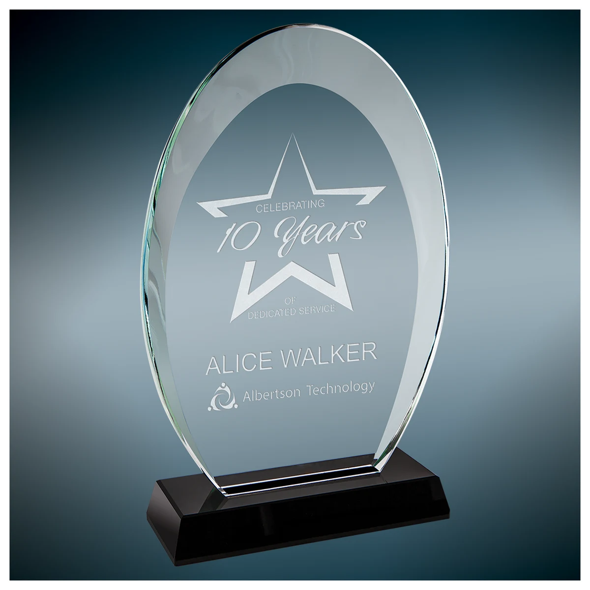 8" Oval Halo Glass Award w/Black Base 1