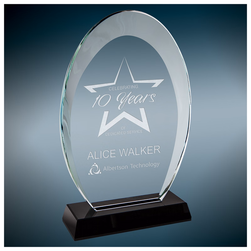 8" Oval Halo Glass Award w/Black Base