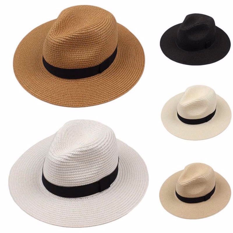 Unisex Travel Straw Panama Hat Summer Wide Brim Straw Hat