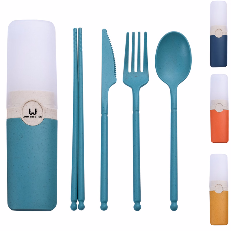 4 Pcs Food Grade Wheat Straw Tableware Set w/ Box