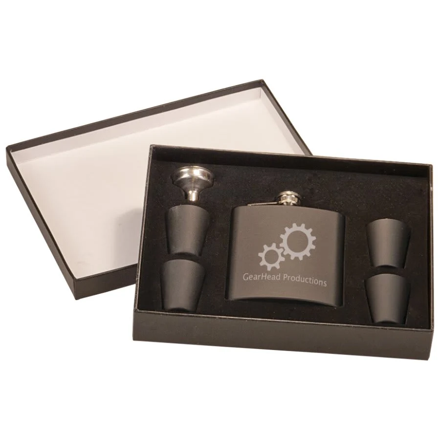 6 oz. Matte Black Flask Set in Black Presentation Box 1