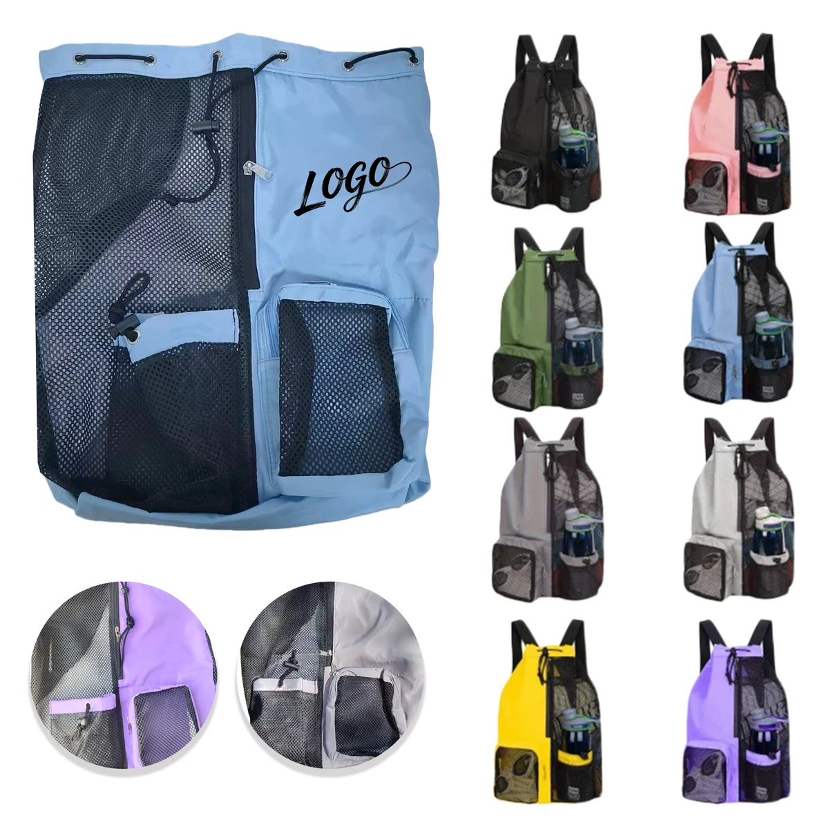 Mesh Drawstring Swim Backpack with Wet Pocket 1