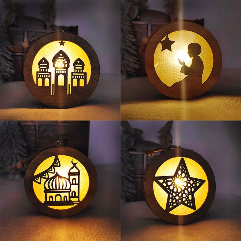 Hot Sale holiday LED Round Hanging Wooden Hollow Lamp