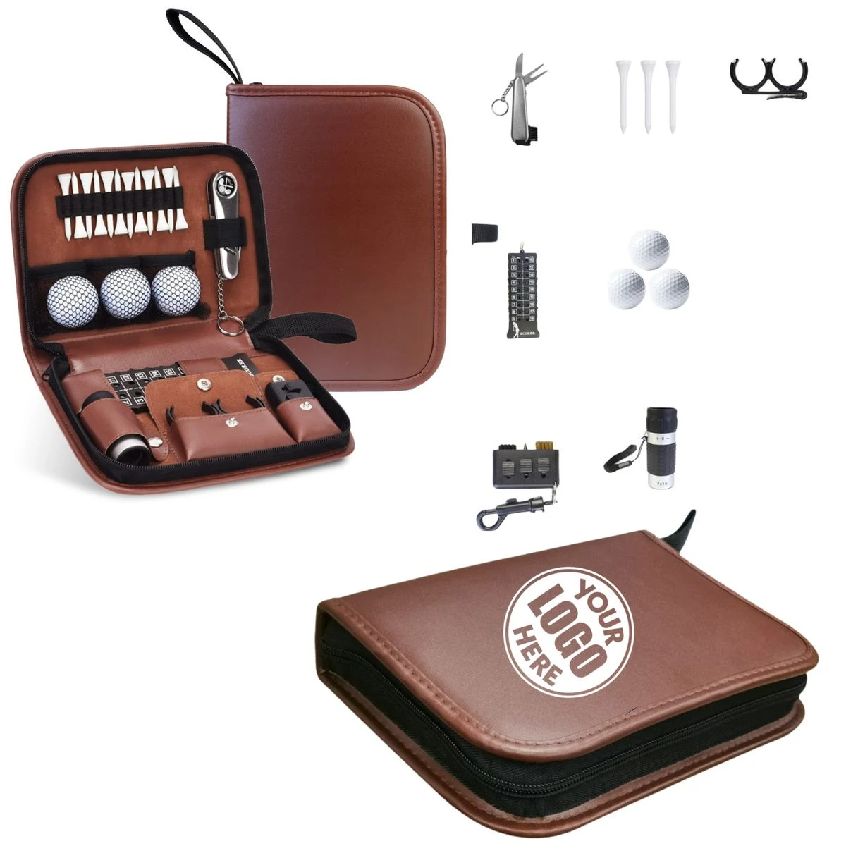 Golf Accessories Kit with Premium-Grade Leather Case 1