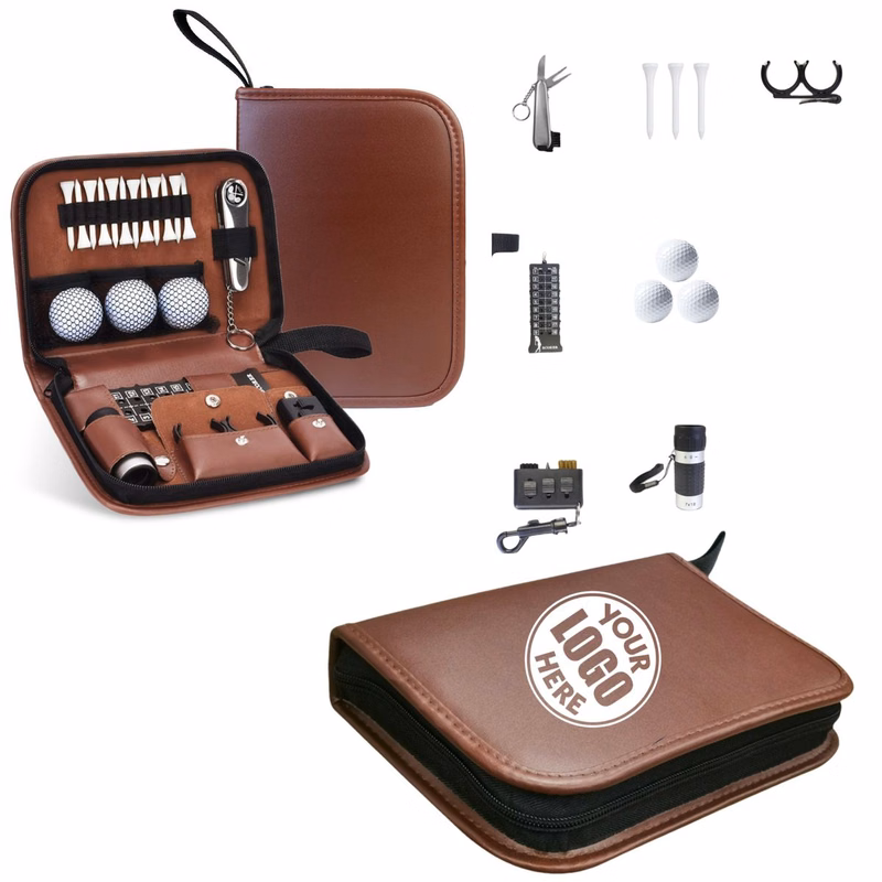 Golf Accessories Kit with Premium-Grade Leather Case