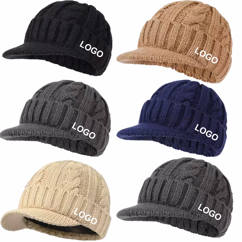 Men Fleece Lined Knit Beanie With Ear Flaps Winter Wind Hat