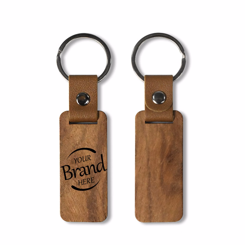 Wooden Keychain With Leather