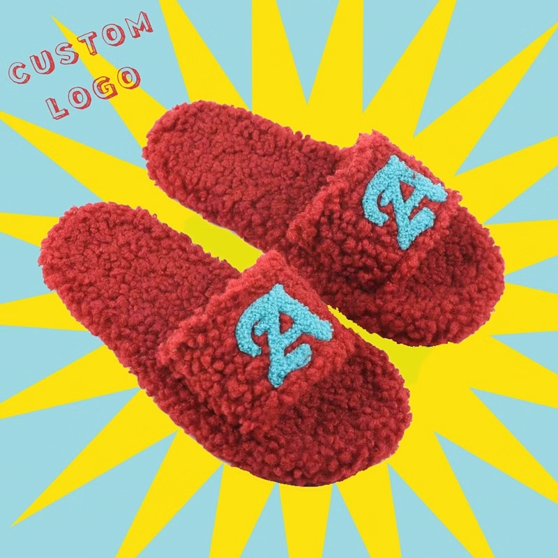 Womens Embroidered Fur Slippers